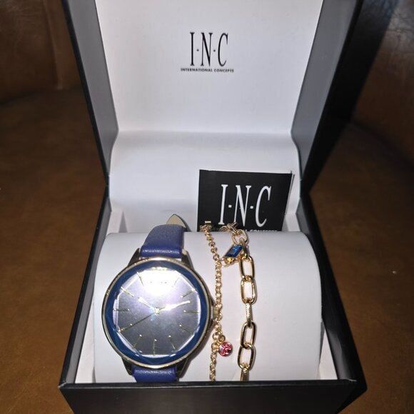INC International Concepts NWT Blue Watch w/ Gold Bracelet Set NIB - Picture 4 of 5